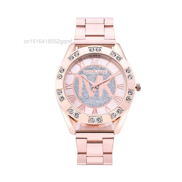 Luxury MK Women Watch Golden Stainless Steel Bracelet Diamond Water Resistant Roman Digital Ladies